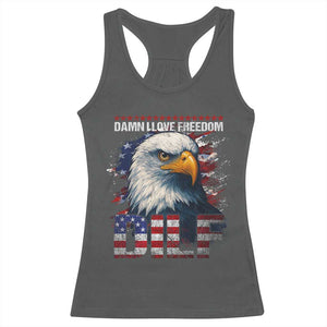 Funny 4th Of July DILF Damn I Love Freedom Racerback Tank Top Vintage Bald Eagle 4th Of July TS11 Dark Heather Print Your Wear