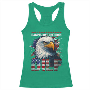 Funny 4th Of July DILF Damn I Love Freedom Racerback Tank Top Vintage Bald Eagle 4th Of July TS11 Irish Green Print Your Wear