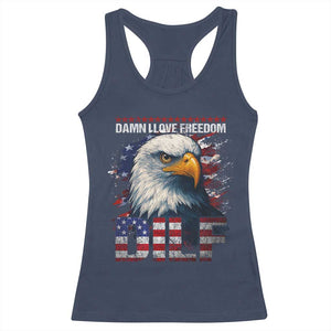 Funny 4th Of July DILF Damn I Love Freedom Racerback Tank Top Vintage Bald Eagle 4th Of July TS11 Navy Print Your Wear