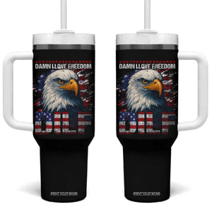 Funny 4th Of July DILF Damn I Love Freedom Tumbler With Handle Vintage Bald Eagle 4th Of July TS11 One Size: 40 oz Black Print Your Wear