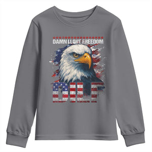Funny 4th Of July DILF Damn I Love Freedom Youth Sweatshirt Vintage Bald Eagle 4th Of July TS11 Charcoal Print Your Wear