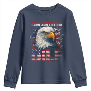 Funny 4th Of July DILF Damn I Love Freedom Youth Sweatshirt Vintage Bald Eagle 4th Of July TS11 Navy Print Your Wear