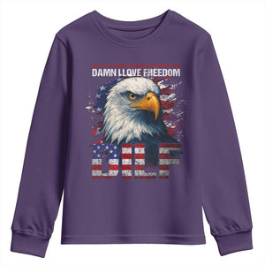 Funny 4th Of July DILF Damn I Love Freedom Youth Sweatshirt Vintage Bald Eagle 4th Of July TS11 Purple Print Your Wear