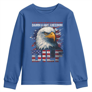 Funny 4th Of July DILF Damn I Love Freedom Youth Sweatshirt Vintage Bald Eagle 4th Of July TS11 Royal Blue Print Your Wear