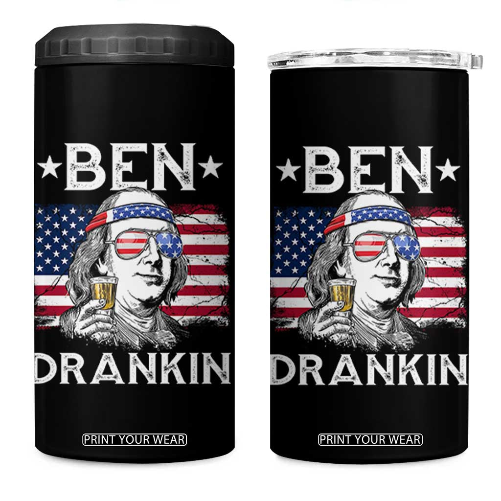 Funny 4th Of July Drinking 4 in 1 Can Cooler Tumbler Ben Drankin Beer Mug American Flag TS11 One Size: 16 oz Black Print Your Wear