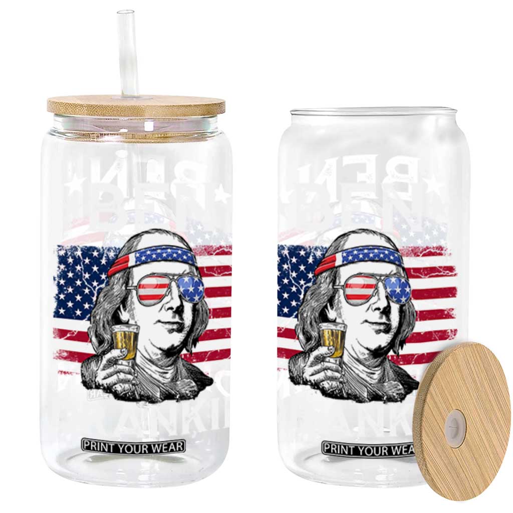 Funny 4th Of July Drinking Glass Can Ben Drankin Beer Mug American Flag TS11 Black Print Your Wear