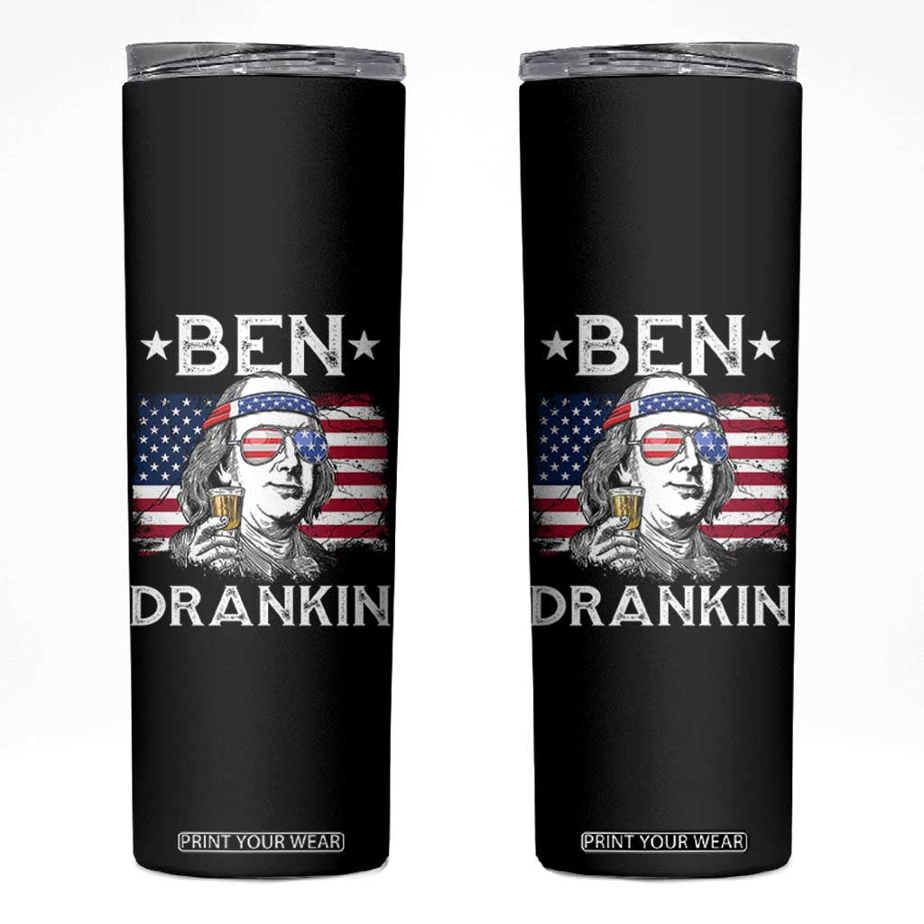 Funny 4th Of July Drinking Skinny Tumbler Ben Drankin Beer Mug American Flag TS11 Black Print Your Wear