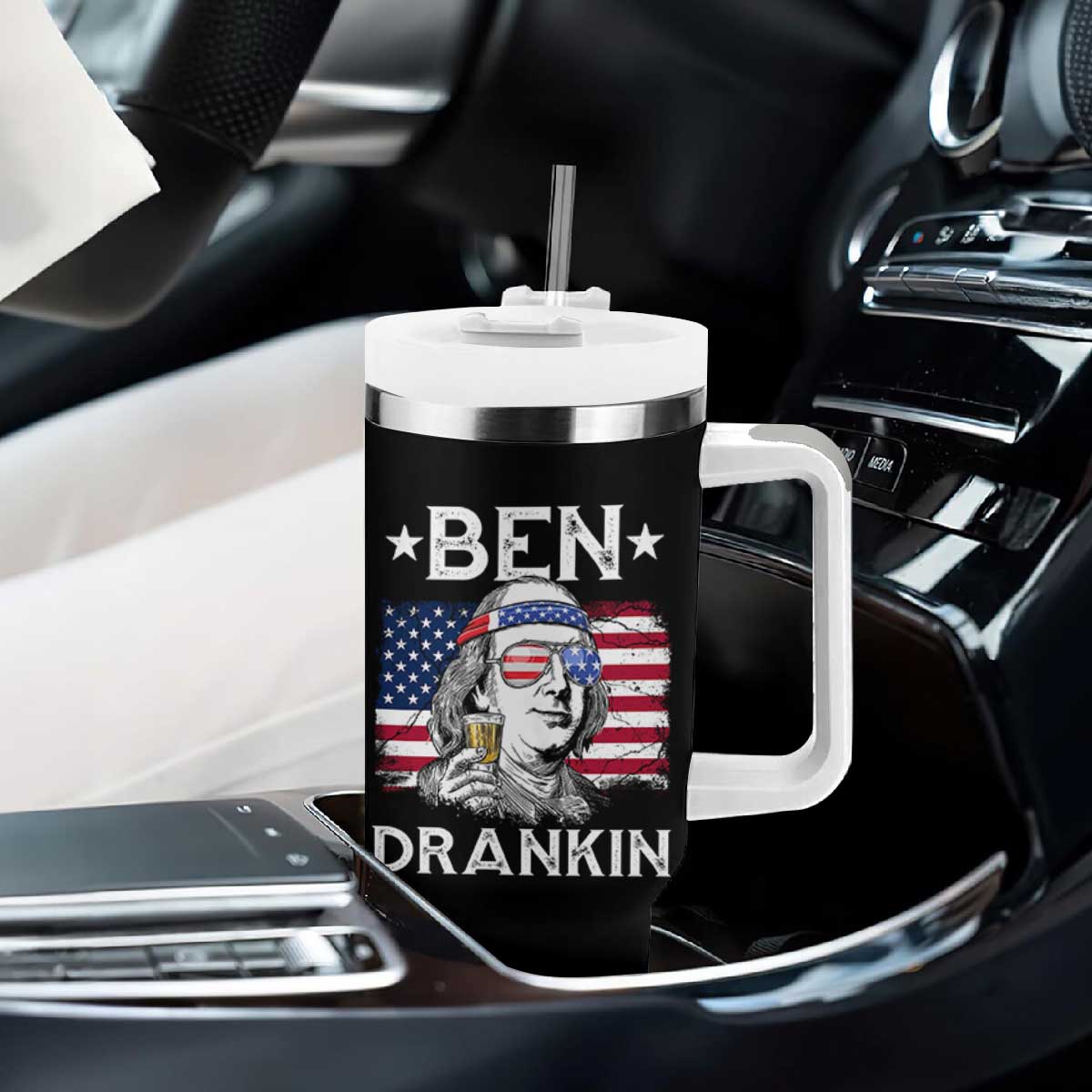Funny 4th Of July Drinking Tumbler With Handle Ben Drankin Beer Mug American Flag TS11 Print Your Wear