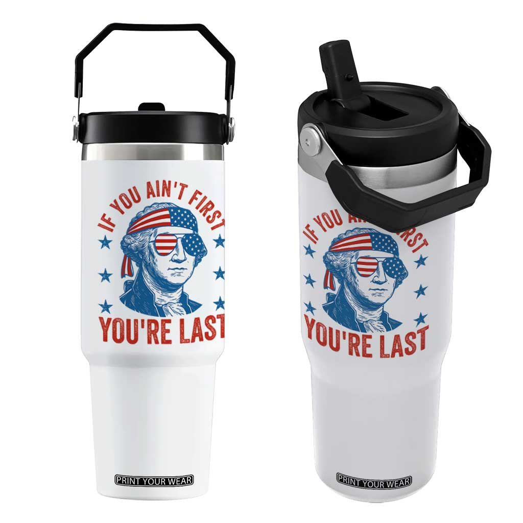 Funny 4th Of July Flip Straw Tumbler George Washington Stay Strapped Or Get Clapped TS10 One Size: 30 oz White Print Your Wear