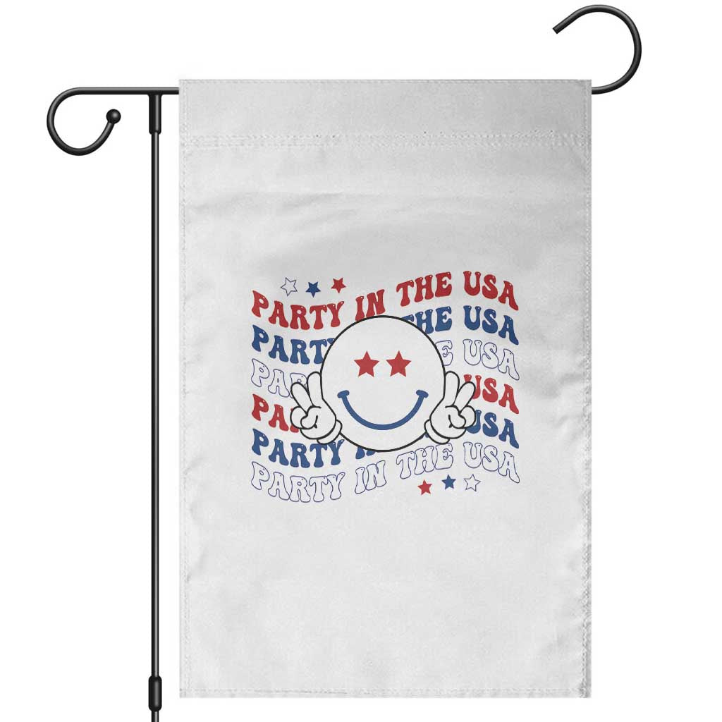 Funny 4th Of July Garden Flag Party In The USA Smiling Face Retro Groovy TS02 White Print Your Wear