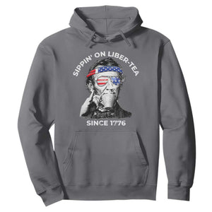 Funny 4th Of July Hoodie Sippin On Liber Tea Liberty Abe Lincoln 1776 USA Flag TS10 Charcoal Print Your Wear