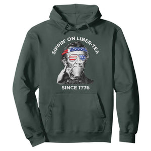 Funny 4th Of July Hoodie Sippin On Liber Tea Liberty Abe Lincoln 1776 USA Flag TS10 Dark Forest Green Print Your Wear