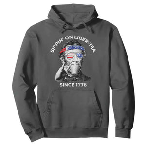 Funny 4th Of July Hoodie Sippin On Liber Tea Liberty Abe Lincoln 1776 USA Flag TS10 Dark Heather Print Your Wear