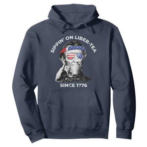 Funny 4th Of July Hoodie Sippin On Liber Tea Liberty Abe Lincoln 1776 USA Flag TS10 Navy Print Your Wear