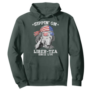 Funny 4th Of July Hoodie Sippin On Liber Tea Liberty Ben Franklin 1776 USA Flag TS10 Dark Forest Green Print Your Wear