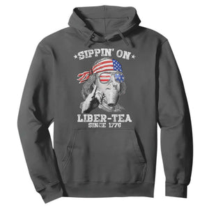 Funny 4th Of July Hoodie Sippin On Liber Tea Liberty Ben Franklin 1776 USA Flag TS10 Dark Heather Print Your Wear