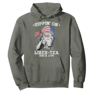 Funny 4th Of July Hoodie Sippin On Liber Tea Liberty Ben Franklin 1776 USA Flag TS10 Military Green Print Your Wear
