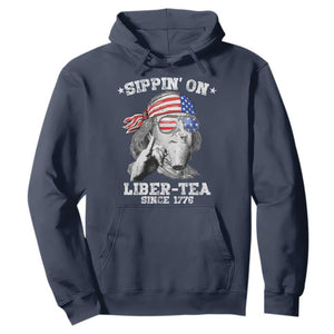 Funny 4th Of July Hoodie Sippin On Liber Tea Liberty Ben Franklin 1776 USA Flag TS10 Navy Print Your Wear
