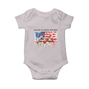 Funny 4th Of July Land Of The Free Because Of The Brave Baby Onesie American Flag Flowers TS11 Ice Gray Print Your Wear