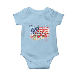 Funny 4th Of July Land Of The Free Because Of The Brave Baby Onesie American Flag Flowers TS11 Light Blue Print Your Wear