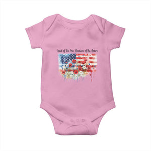 Funny 4th Of July Land Of The Free Because Of The Brave Baby Onesie American Flag Flowers TS11 Light Pink Print Your Wear