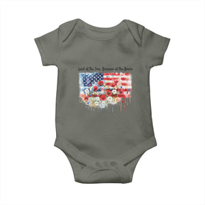 Funny 4th Of July Land Of The Free Because Of The Brave Baby Onesie American Flag Flowers TS11 Military Green Print Your Wear