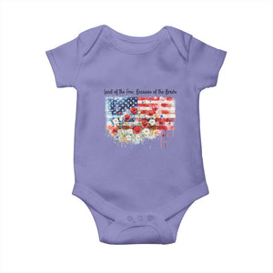Funny 4th Of July Land Of The Free Because Of The Brave Baby Onesie American Flag Flowers TS11 Violet Print Your Wear