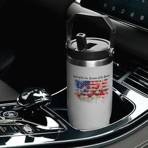 Funny 4th Of July Land Of The Free Because Of The Brave Flip Straw Tumbler American Flag Flowers TS11 Print Your Wear
