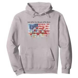 Funny 4th Of July Land Of The Free Because Of The Brave Hoodie American Flag Flowers TS11 Ice Gray Print Your Wear