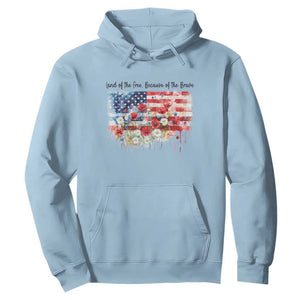Funny 4th Of July Land Of The Free Because Of The Brave Hoodie American Flag Flowers TS11 Light Blue Print Your Wear