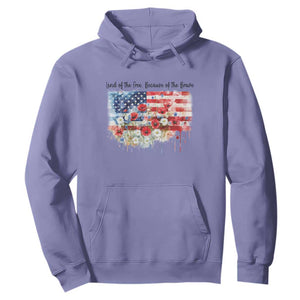 Funny 4th Of July Land Of The Free Because Of The Brave Hoodie American Flag Flowers TS11 Violet Print Your Wear