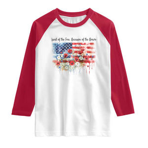 Funny 4th Of July Land Of The Free Because Of The Brave Raglan Shirt American Flag Flowers TS11 White Red Print Your Wear