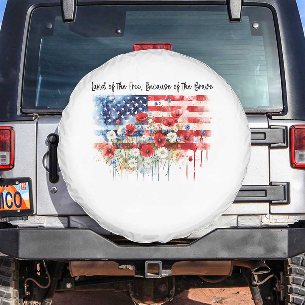 Funny 4th Of July Land Of The Free Because Of The Brave Spare Tire Cover American Flag Flowers TS11 No hole White Print Your Wear