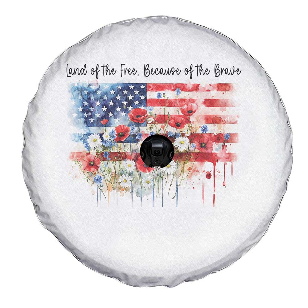 Funny 4th Of July Land Of The Free Because Of The Brave Spare Tire Cover American Flag Flowers TS11 Print Your Wear