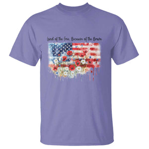 Funny 4th Of July Land Of The Free Because Of The Brave T Shirt American Flag Flowers TS11 Violet Print Your Wear