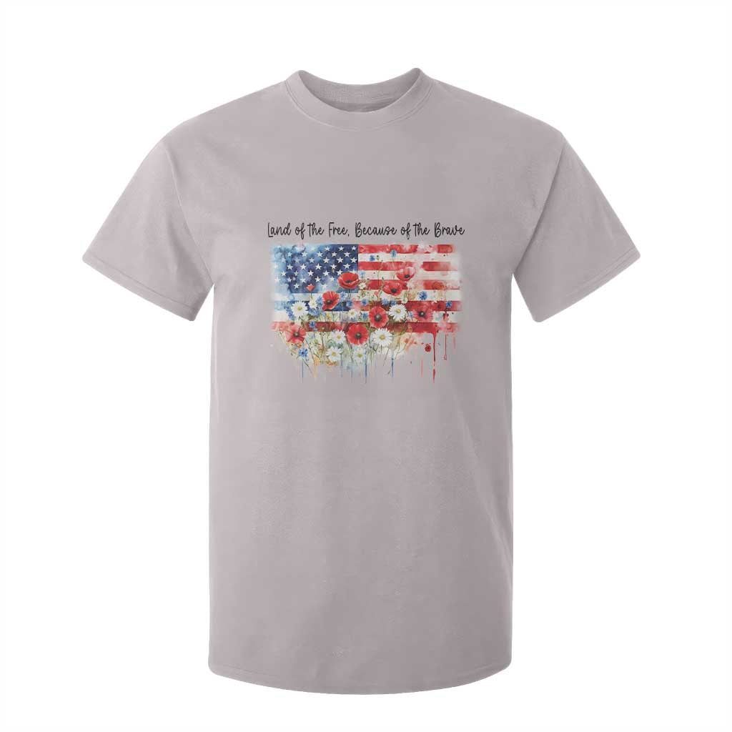 Funny 4th Of July Land Of The Free Because Of The Brave T Shirt For Kid American Flag Flowers TS11 Ice Gray Print Your Wear