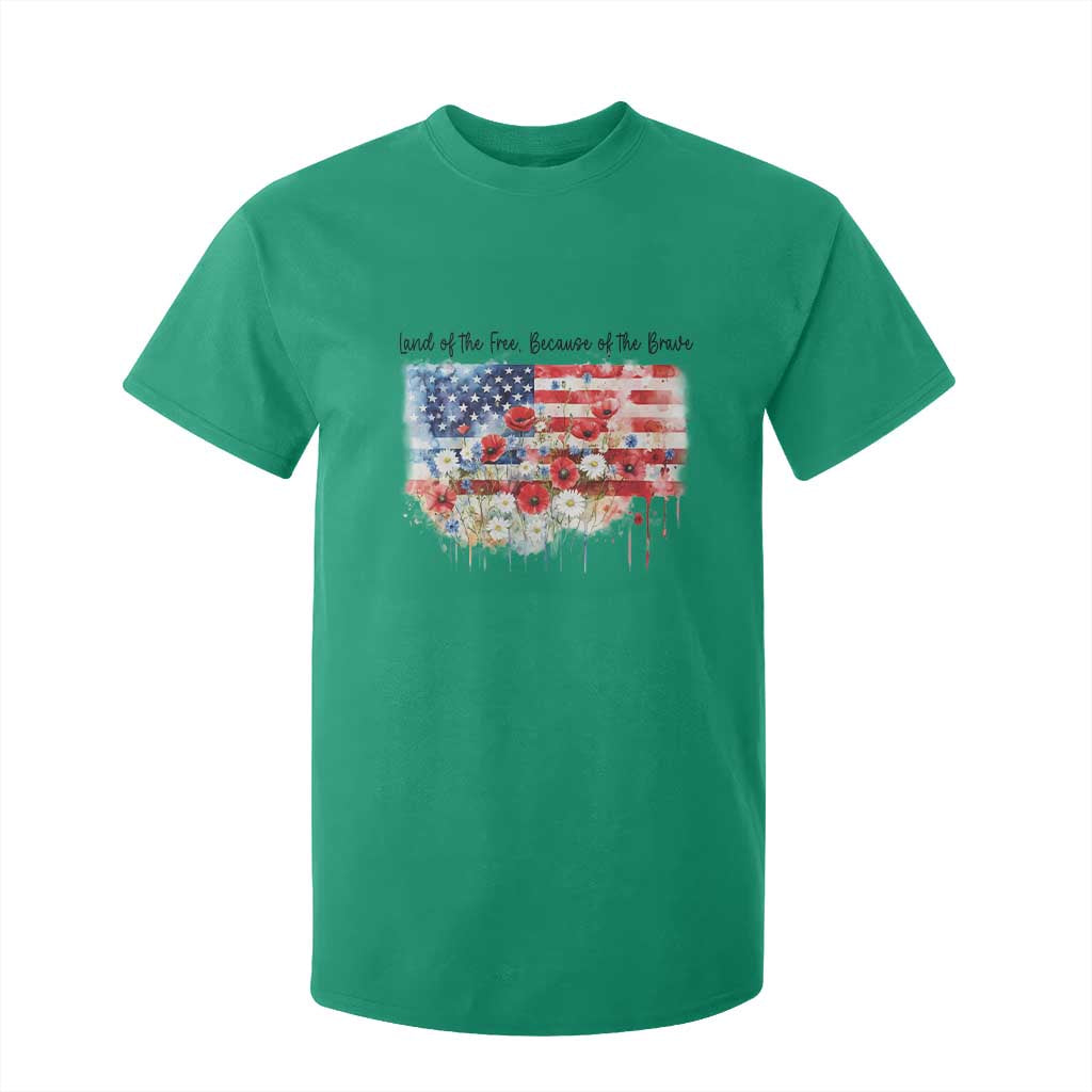 Funny 4th Of July Land Of The Free Because Of The Brave T Shirt For Kid American Flag Flowers TS11 Irish Green Print Your Wear