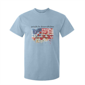 Funny 4th Of July Land Of The Free Because Of The Brave T Shirt For Kid American Flag Flowers TS11 Light Blue Print Your Wear