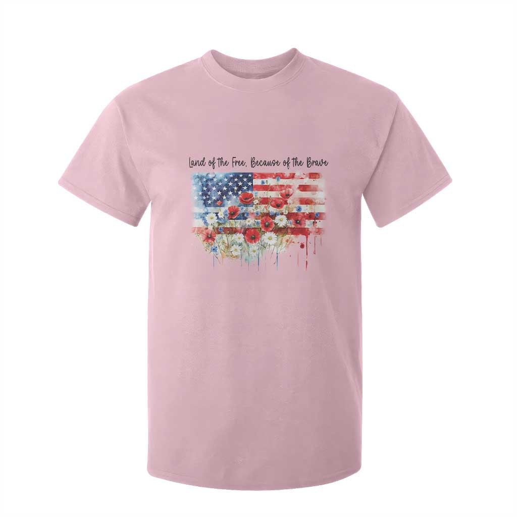 Funny 4th Of July Land Of The Free Because Of The Brave T Shirt For Kid American Flag Flowers TS11 Light Pink Print Your Wear