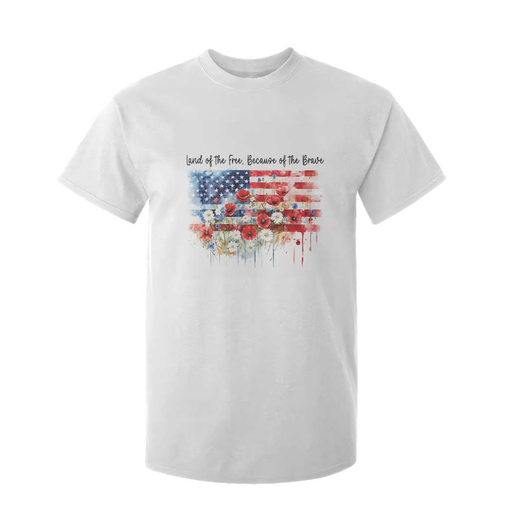 Funny 4th Of July Land Of The Free Because Of The Brave T Shirt For Kid American Flag Flowers TS11 White Print Your Wear