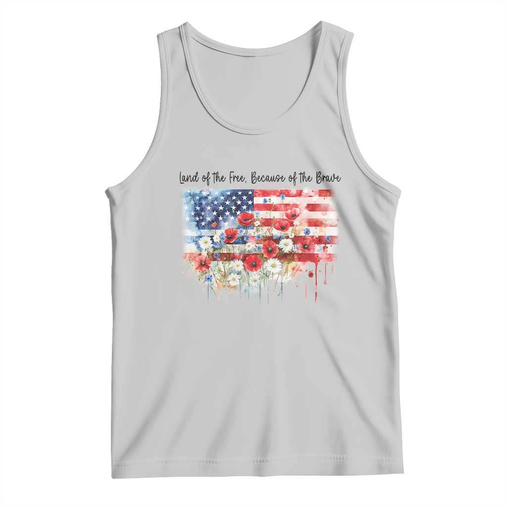 Funny 4th Of July Land Of The Free Because Of The Brave Tank Top American Flag Flowers TS11 Ash Print Your Wear