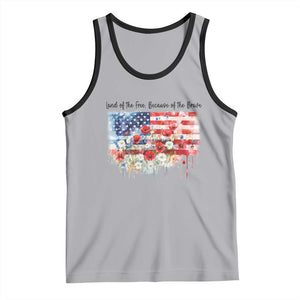 Funny 4th Of July Land Of The Free Because Of The Brave Tank Top American Flag Flowers TS11 Athletic Heather Black Print Your Wear