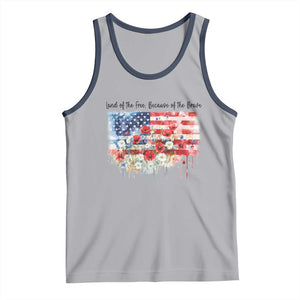 Funny 4th Of July Land Of The Free Because Of The Brave Tank Top American Flag Flowers TS11 Athletic Heather Navy Print Your Wear