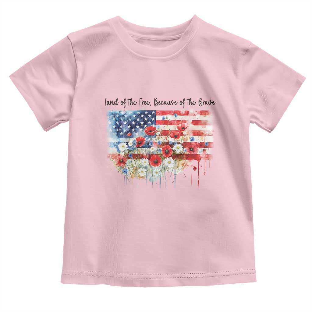 Funny 4th Of July Land Of The Free Because Of The Brave Toddler T Shirt American Flag Flowers TS11 Light Pink Print Your Wear