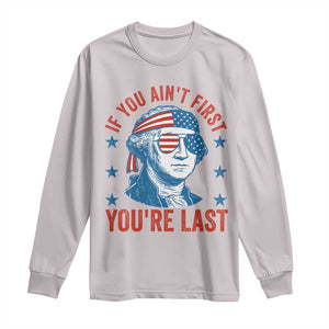 Funny 4th Of July Long Sleeve Shirt George Washington Stay Strapped Or Get Clapped TS10 Ice Gray Print Your Wear