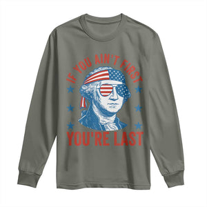 Funny 4th Of July Long Sleeve Shirt George Washington Stay Strapped Or Get Clapped TS10 Military Green Print Your Wear