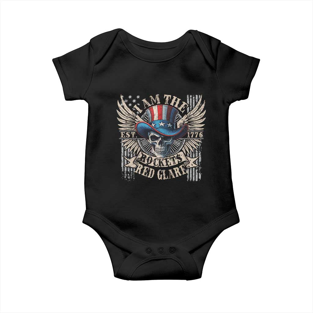 Funny 4th Of July Patriotic Skull Baby Onesie I Am The Rockets Red Glare EST 1776 TS11 Black Print Your Wear