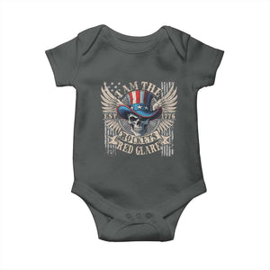 Funny 4th Of July Patriotic Skull Baby Onesie I Am The Rockets Red Glare EST 1776 TS11 Dark Heather Print Your Wear