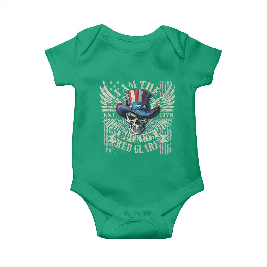 Funny 4th Of July Patriotic Skull Baby Onesie I Am The Rockets Red Glare EST 1776 TS11 Irish Green Print Your Wear