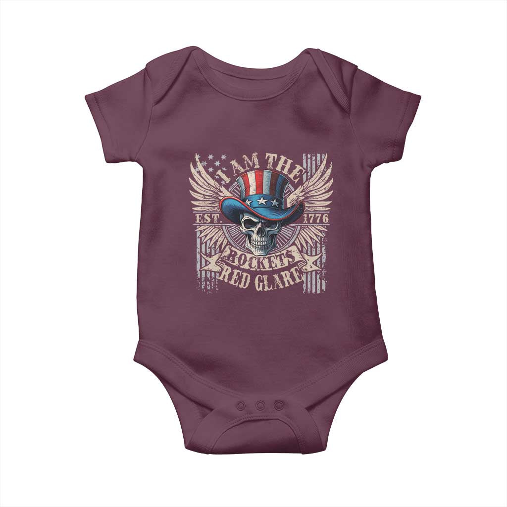 Funny 4th Of July Patriotic Skull Baby Onesie I Am The Rockets Red Glare EST 1776 TS11 Maroon Print Your Wear